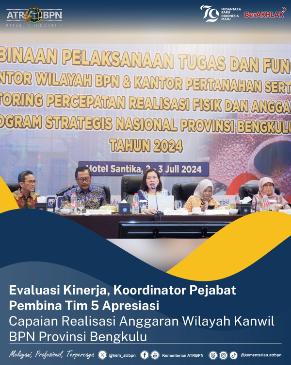 Evaluasi Kinerja, Koordinator Pejabat Pembina Tim 5 Apresiasi Capaian Realisasi Anggaran Wilayah Kanwil BPN Provinsi Bengkulu