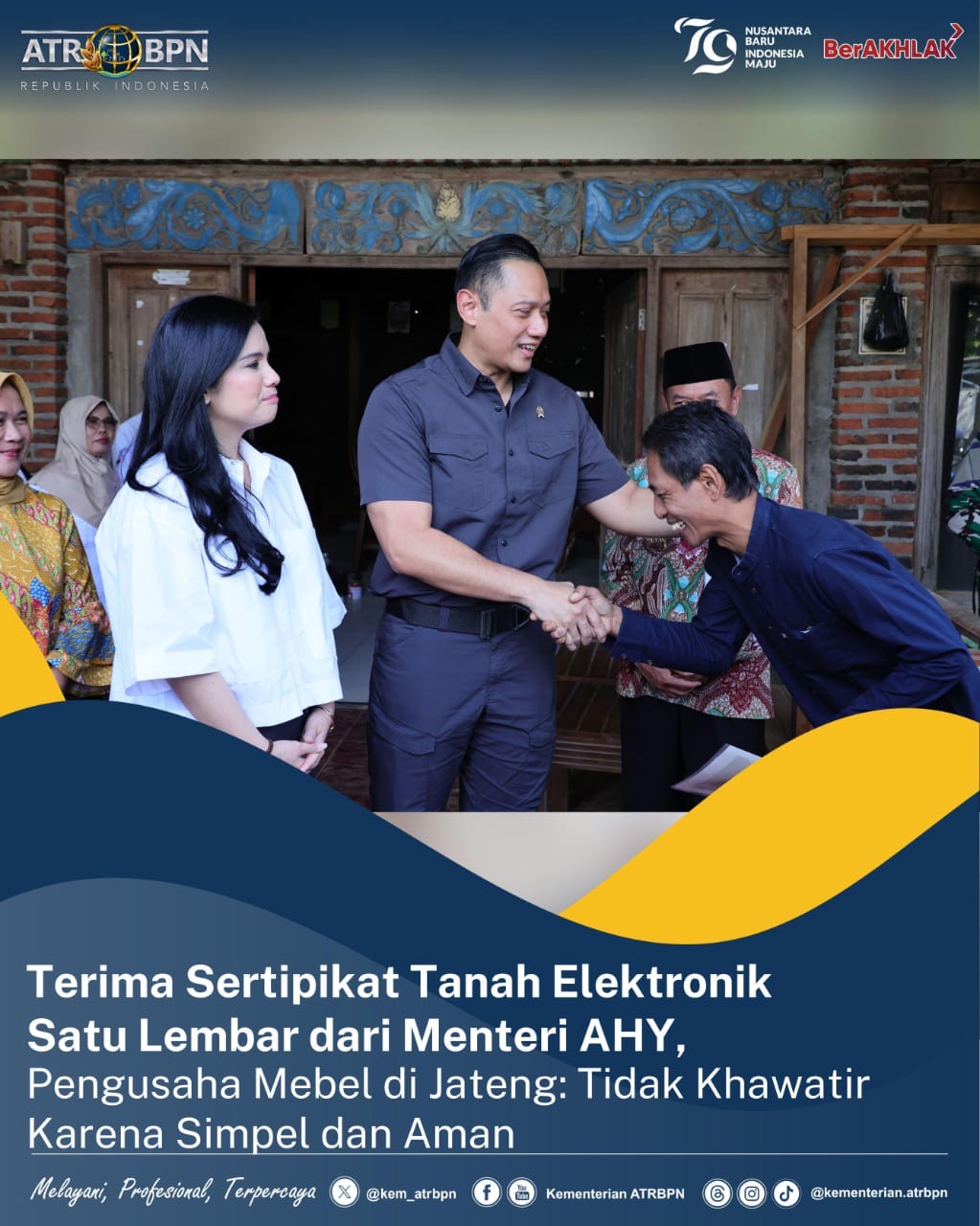 Terima Sertipikat Tanah Elektronik Satu Lembar dari Menteri AHY, Pengusaha Mebel di Jateng: Tidak Khawatir Karena Simpel dan Aman