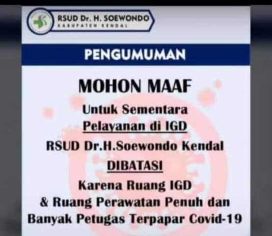 72 Tenaga Medis Positif Covid-19, RSUD dr H Seowondo, Berlakukan Sistem Buka-Tutup